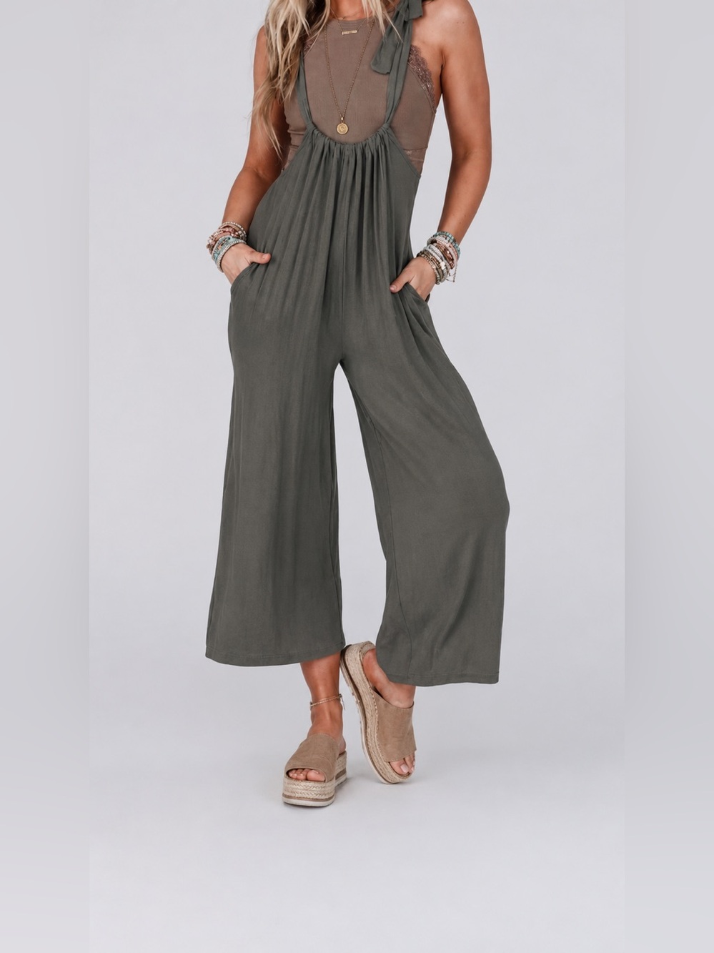 Three Bird Nest Black Tie-Shoulder Jumpsuit